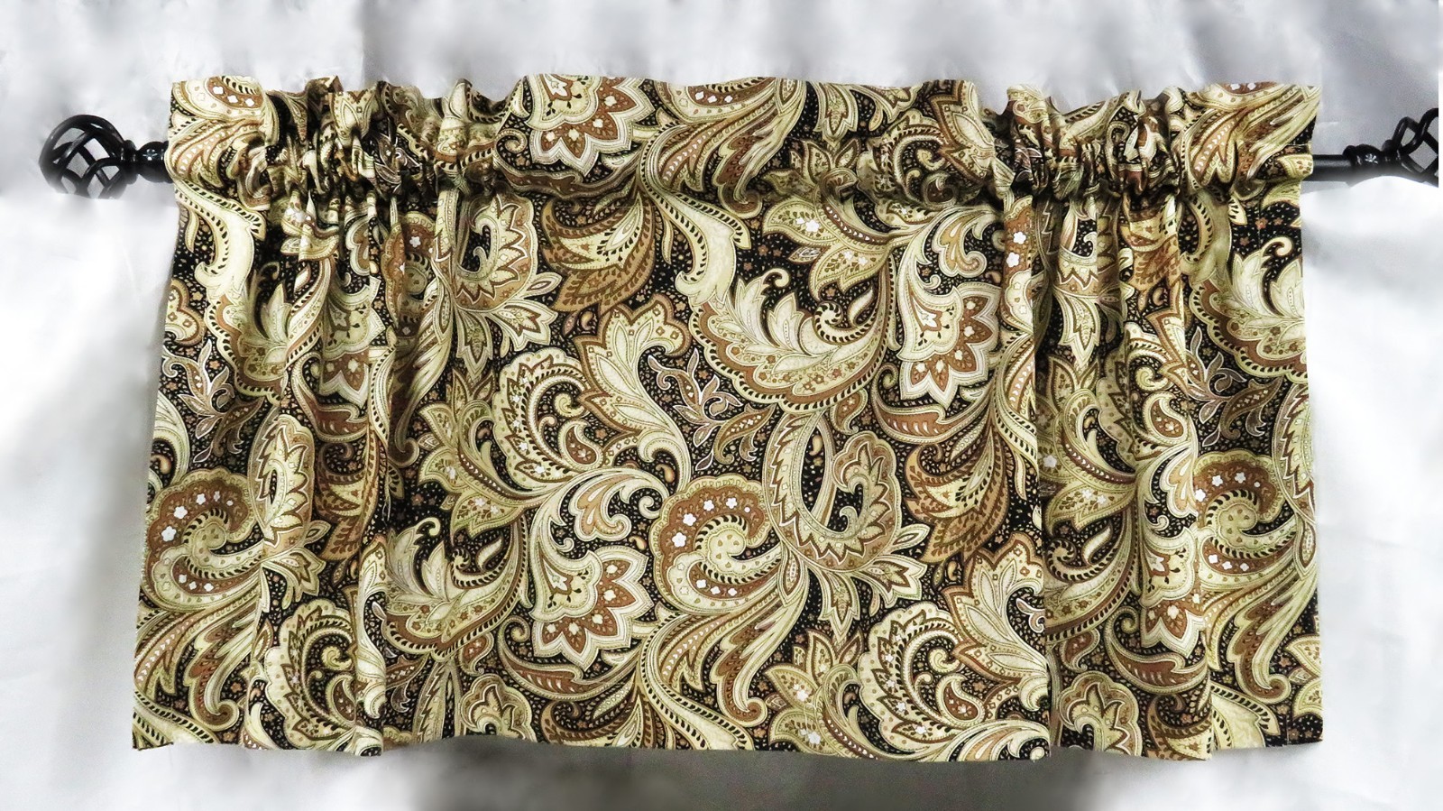 Brown Paisley Cotton Window Valance Curtains Kitchen 40×16 Rod Pocket