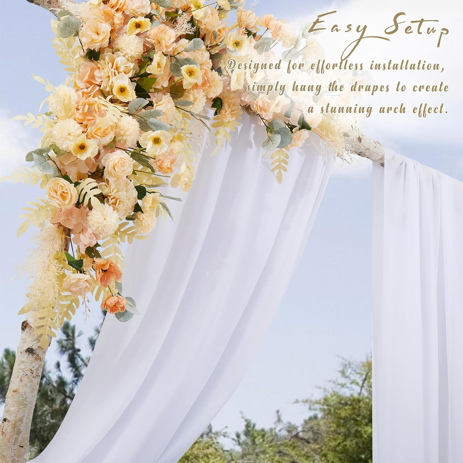 Chiffon Weeding Arch Draping Fabric White Drapes for Backdrop(1 Panel – 28″ X 19