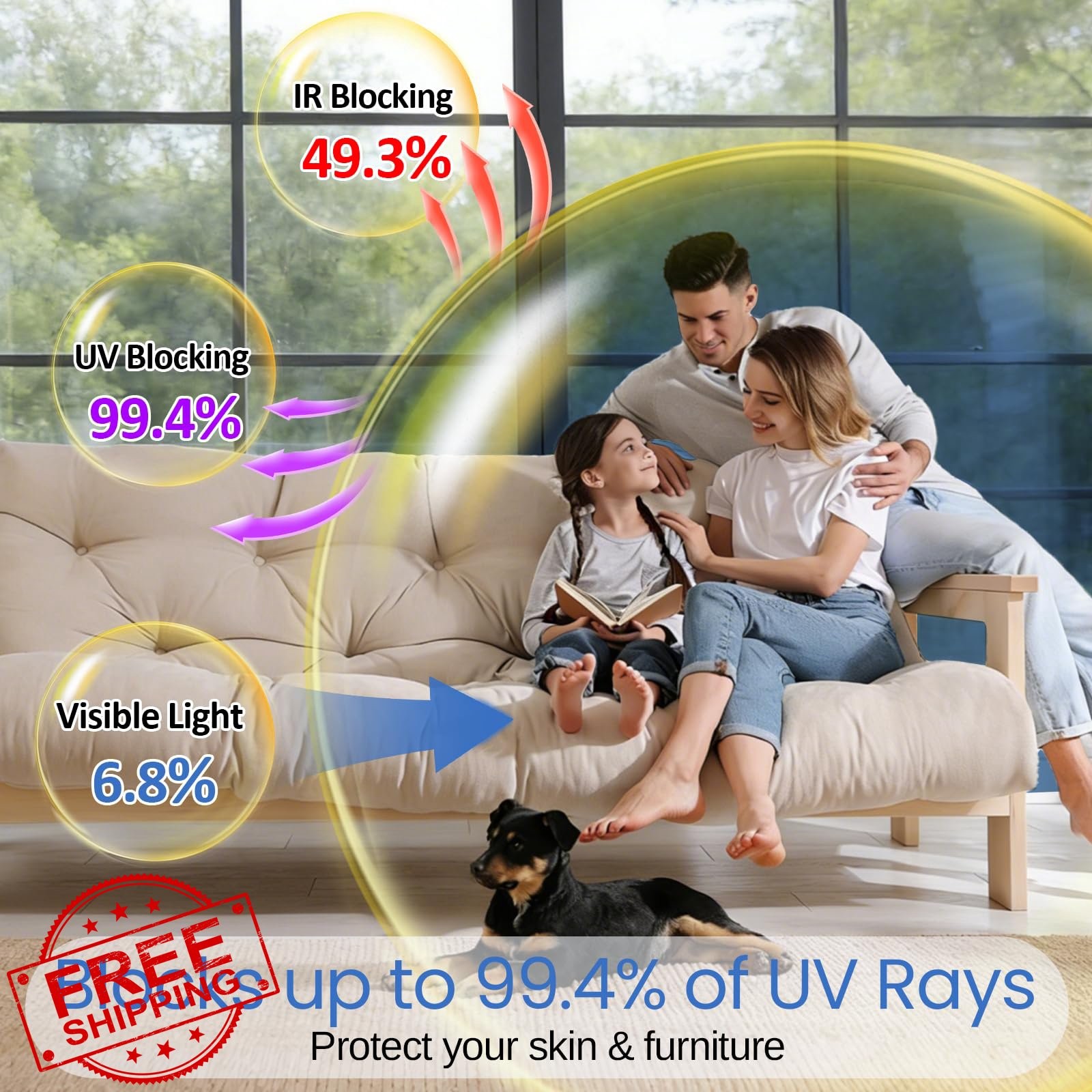 Blue Window Film Static Cling 35.4×78.7 Inch Privacy Tint Anti-UV Tools