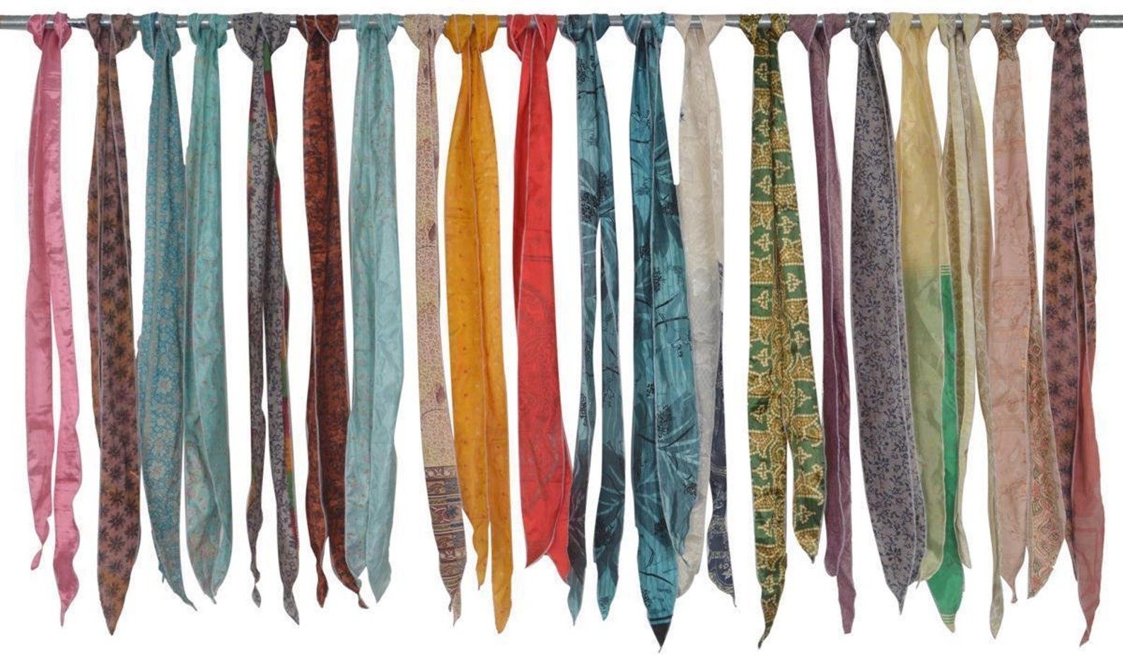 10 Pcs Vintage Silk Sari Ribbon Sashes: Recycled Fabric Strips, Assorted Colors