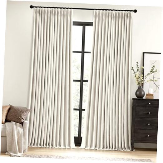 Pinch Pleated 100% Blackout Linen Curtains 90 40″W x 90″L (Pack of 2) Natural