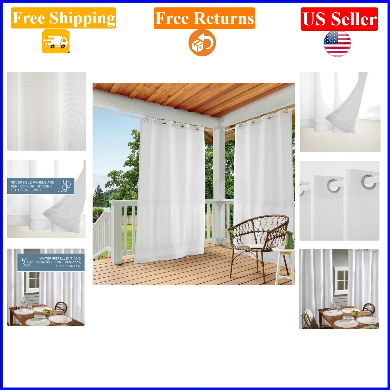 Cabana Heavyweight Indoor Outdoor Curtains 54×96 Winter White 2-Pack