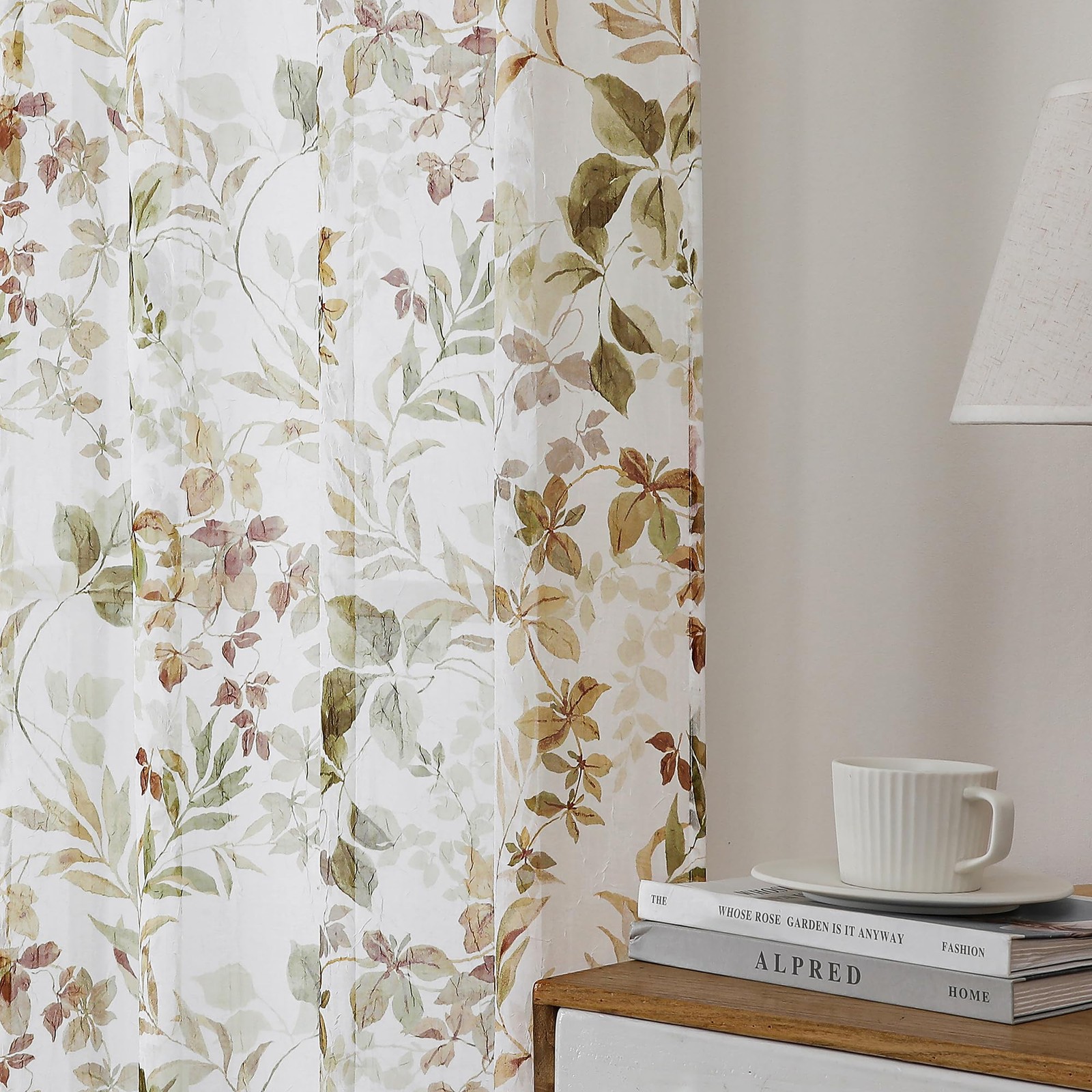 Crushed Sheer Curtains 63 Inch Length 2 Panels Set, Sheer Floral Curtians wit…
