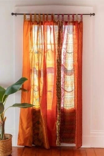 Indian Sari Patchwork Curtain Drape Handmade Window Decor Silk Sari Boho Curtain