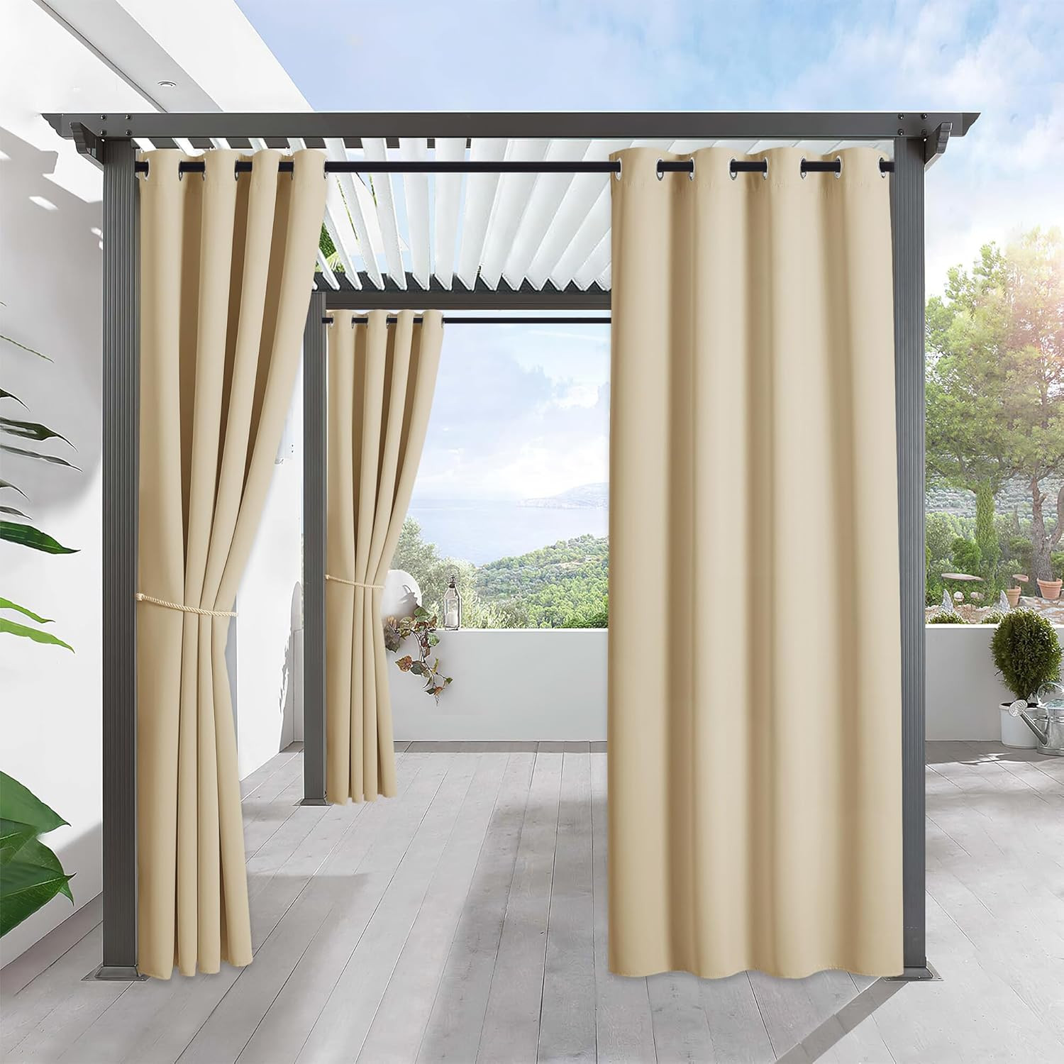 RYB HOME Outdoor Curtains for Patio Waterproof Block Sunlight Thermal Insulated