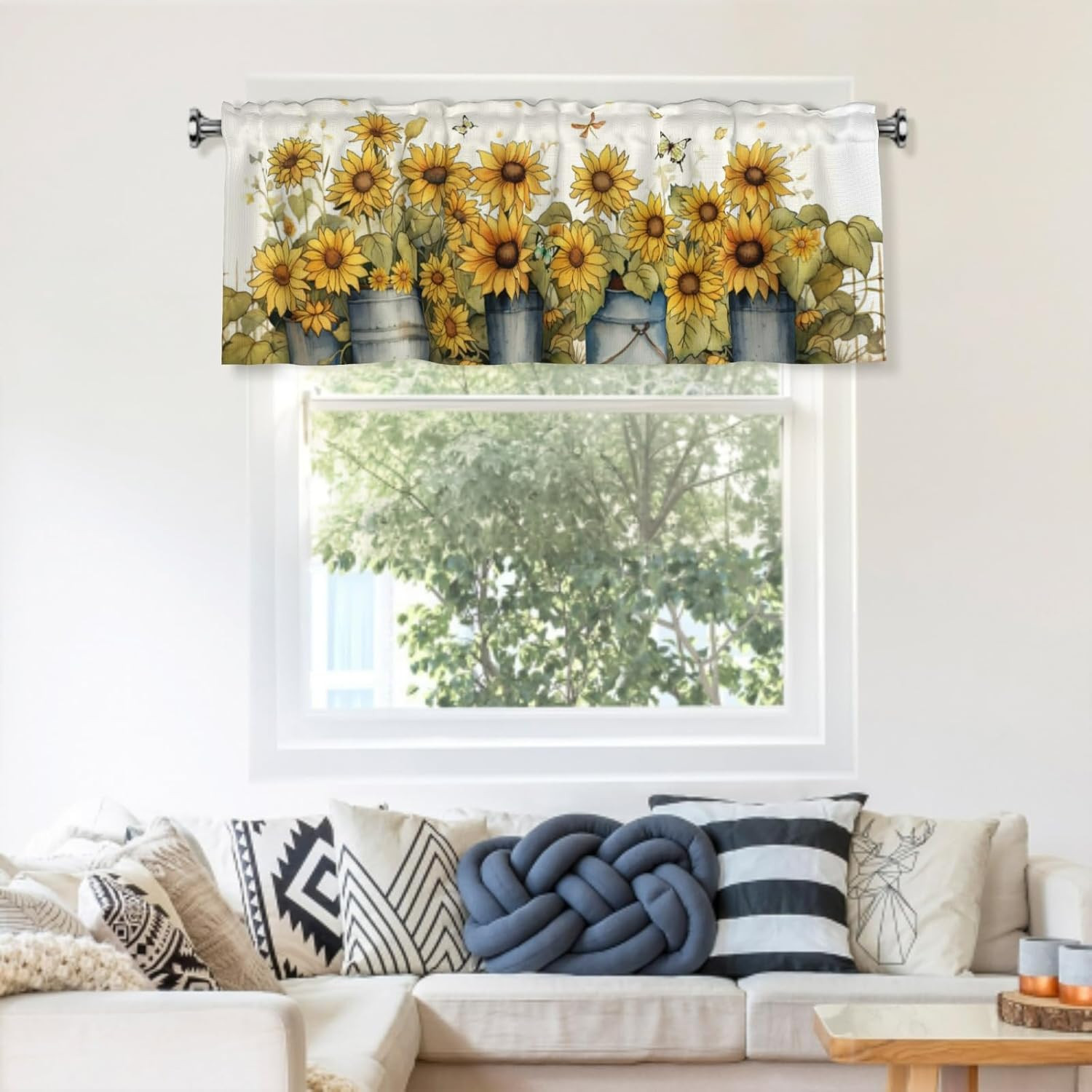 Sunflowers Valances Windows Decor 54X18 Inch Fall Yellow Flowers Curtain for Kit
