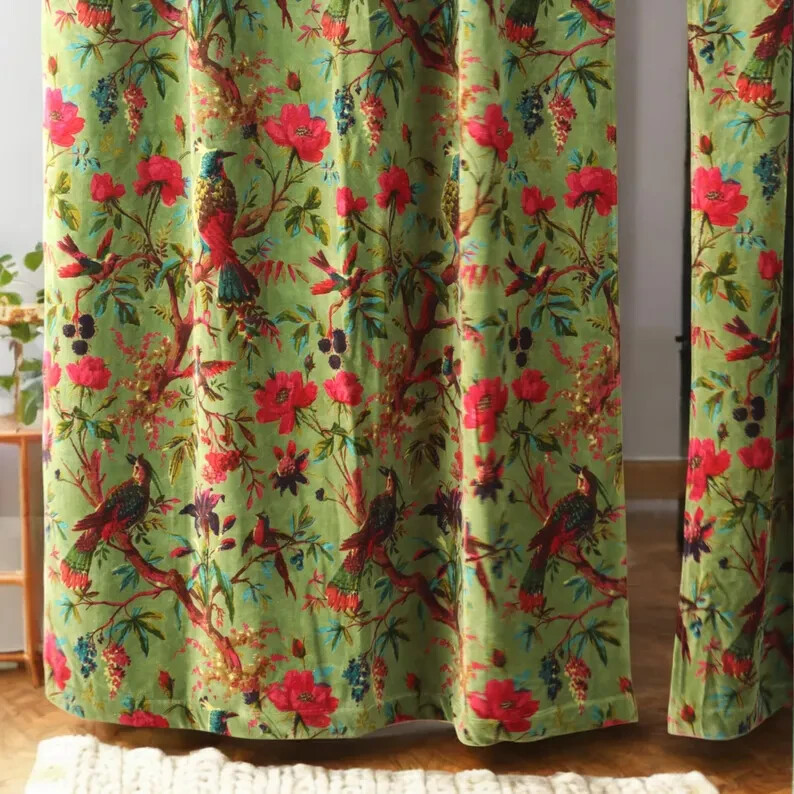 INDIAN VINTAGE COTTON VELVET CURTAIN DRAPE WINDOW DECOR HEAVY DOOR CURTAIN