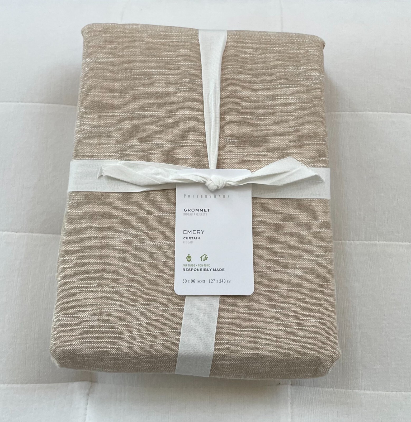 Pottery Barn EMERY GROMMET Pole Top Cotton Lining Drape 50 x 96″ One Oatmeal NIP