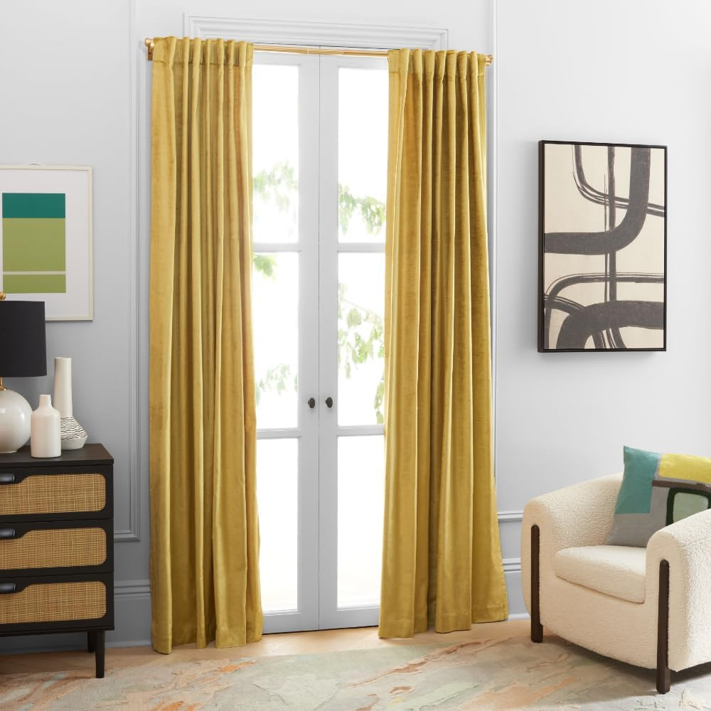 Home Collection Rosedale Yellow Velvet 52 X 96-Inch Blackout Window Panel Curtai