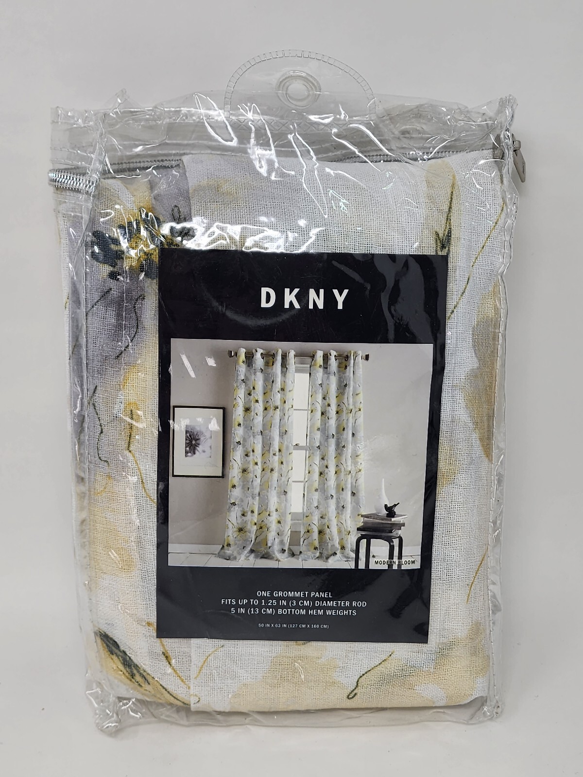 DKNY Modern Bloom Floral/Flower Sheer Grommet Single Curtain Panel, Yellow