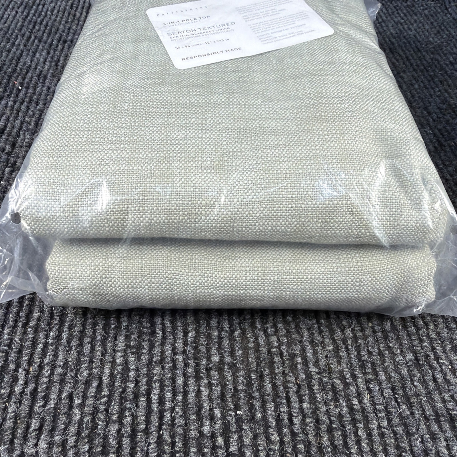 NEW Pottery Barn 3 in 1 Pole Top Curtain 50×96 Eucalyptus Seaton Textured