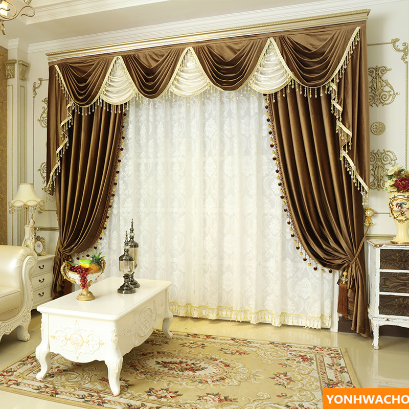 luxury simple modern thick Italian velvet cloth blackout curtain valance N954