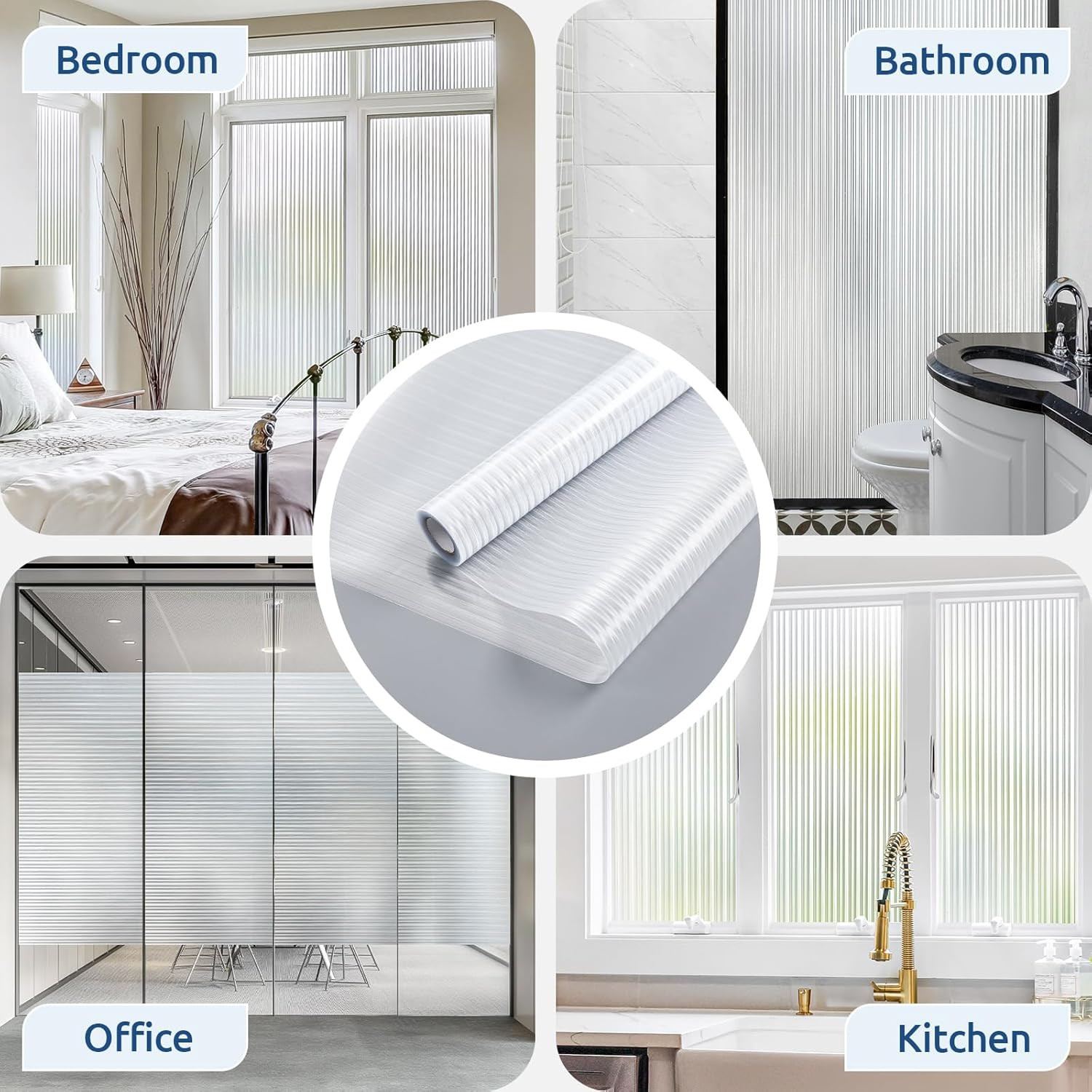 Reeded Glass Window Privacy Film, Non Adhesive Frosted Glass Window Film, Static
