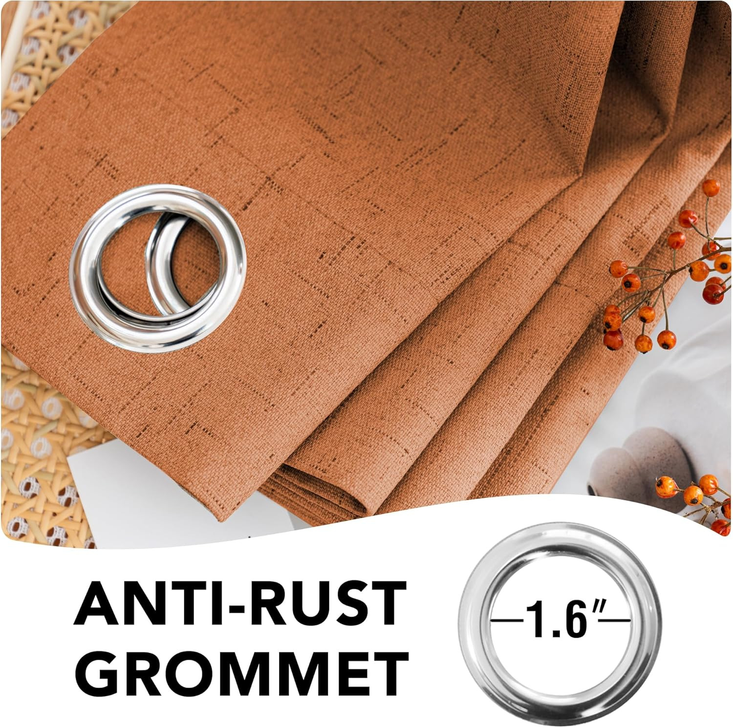 Thermal Insulated 100% Blackout Curtains, Orange, 52×108 Inch, 2 Panels