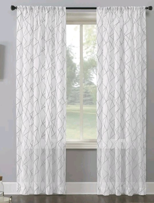 ×2 No. 918 Abstract Geometric Embroid Semi-Sheer Rod Pocket Curtain Panel 50×63