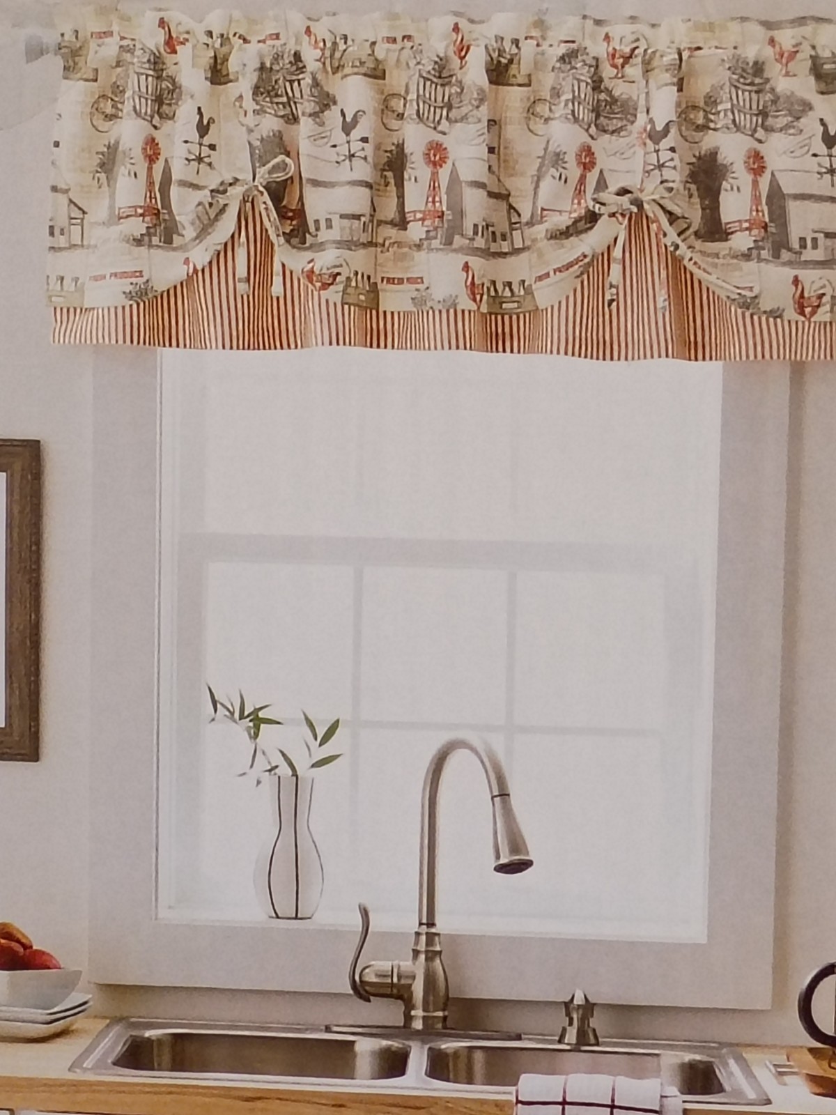 Better Homes & Gardens RED RUSTIC FARM Light Control VALANCE 60×16 ROD POCKET