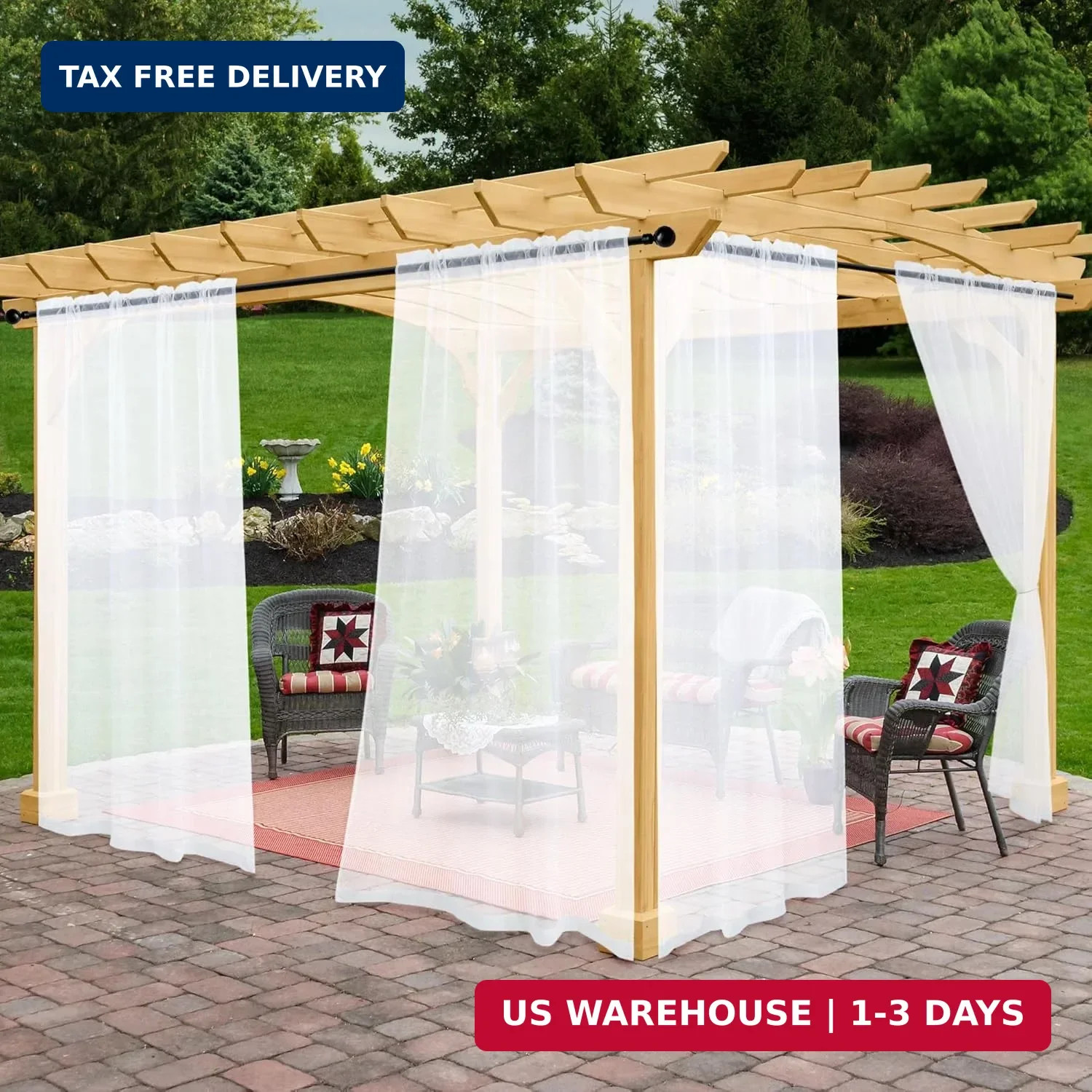 Outdoor Sheer Curtains for Patio Waterproof, 2 Panels Rod Pocket Indoor/Outdoor