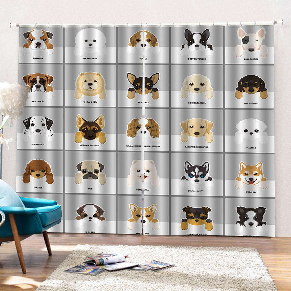 Great Lovely Pet Dog 3D Curtain Blockout Photo Printing Curtains Drape Fabric