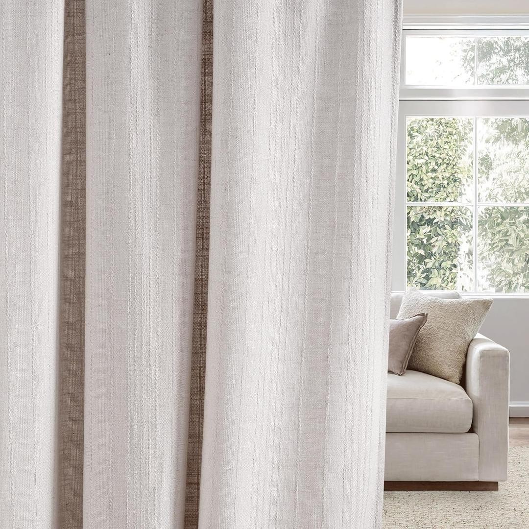 Linen Curtains Jacquard Waffle Weave Pattern W52 x L108, 2 Panels