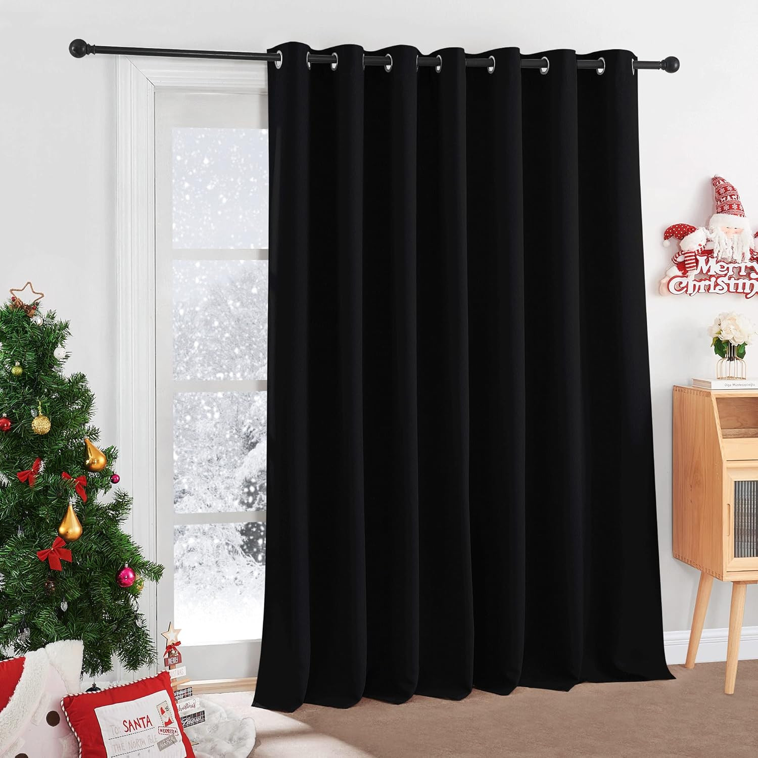 100″ Blackout Grommet Curtains for Sliding Glass Door – Black 120″ Long