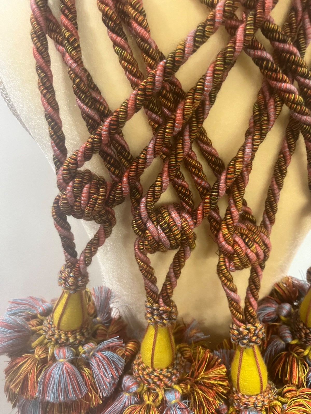 4 Large Elegant Tassel TIEBACKS + 22 yards of matching CORDING Gold Blue Pink