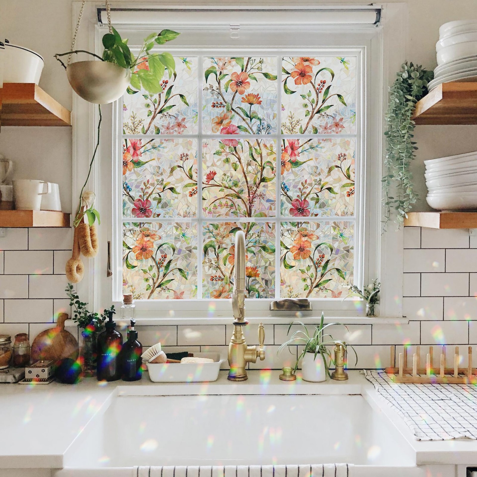 Ranzdn Window Privacy Film – Stained Glass 23.6×78.7 Inches, Cosmos