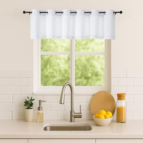 Window Valance for Kitchen 14 Inches Long 2 40″W x 14″L (Pack of 2) Pure White