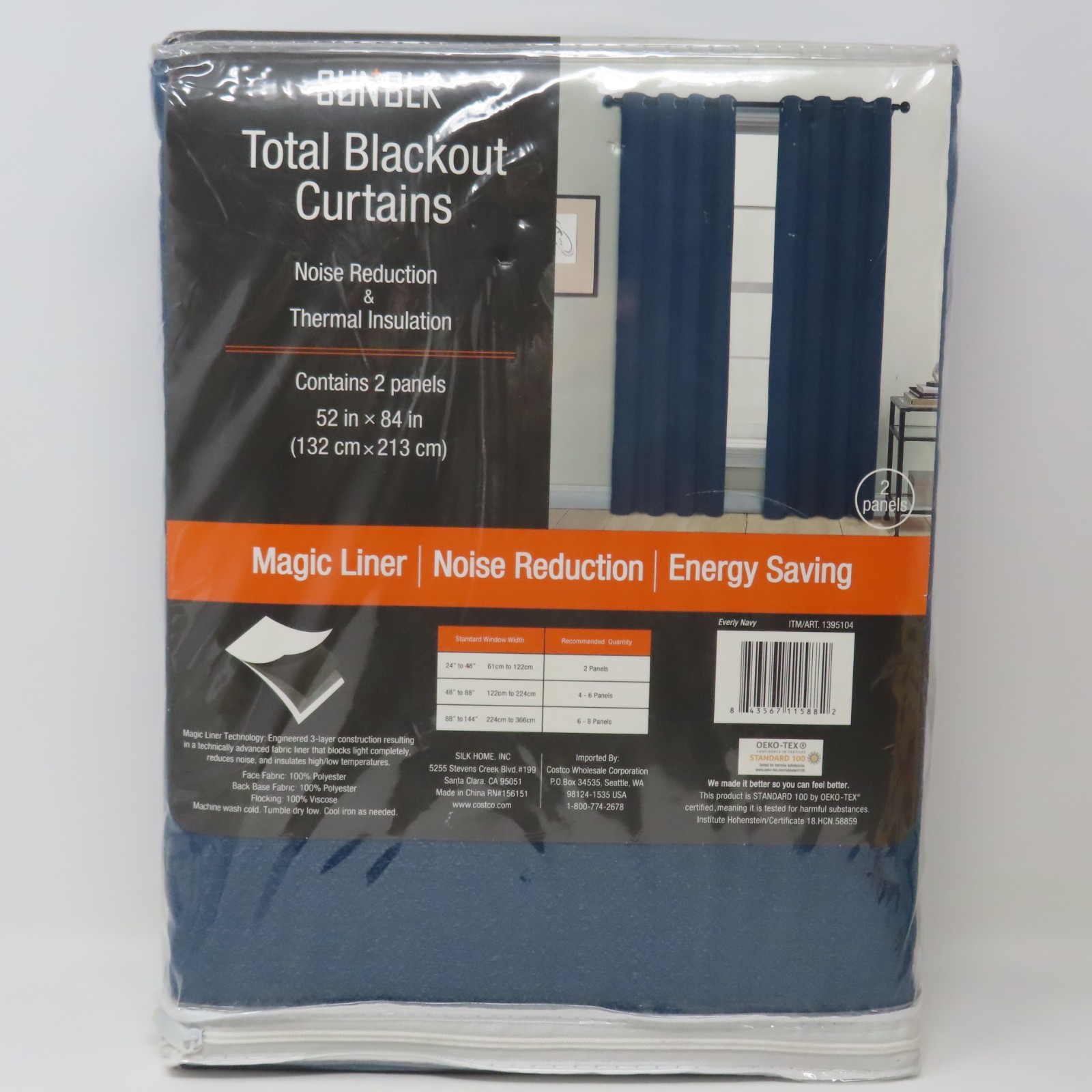 SunBlk Total Blackout Curtains Navy Blue 52″ x 84″ 2 Panels Grommet Thermal NEW