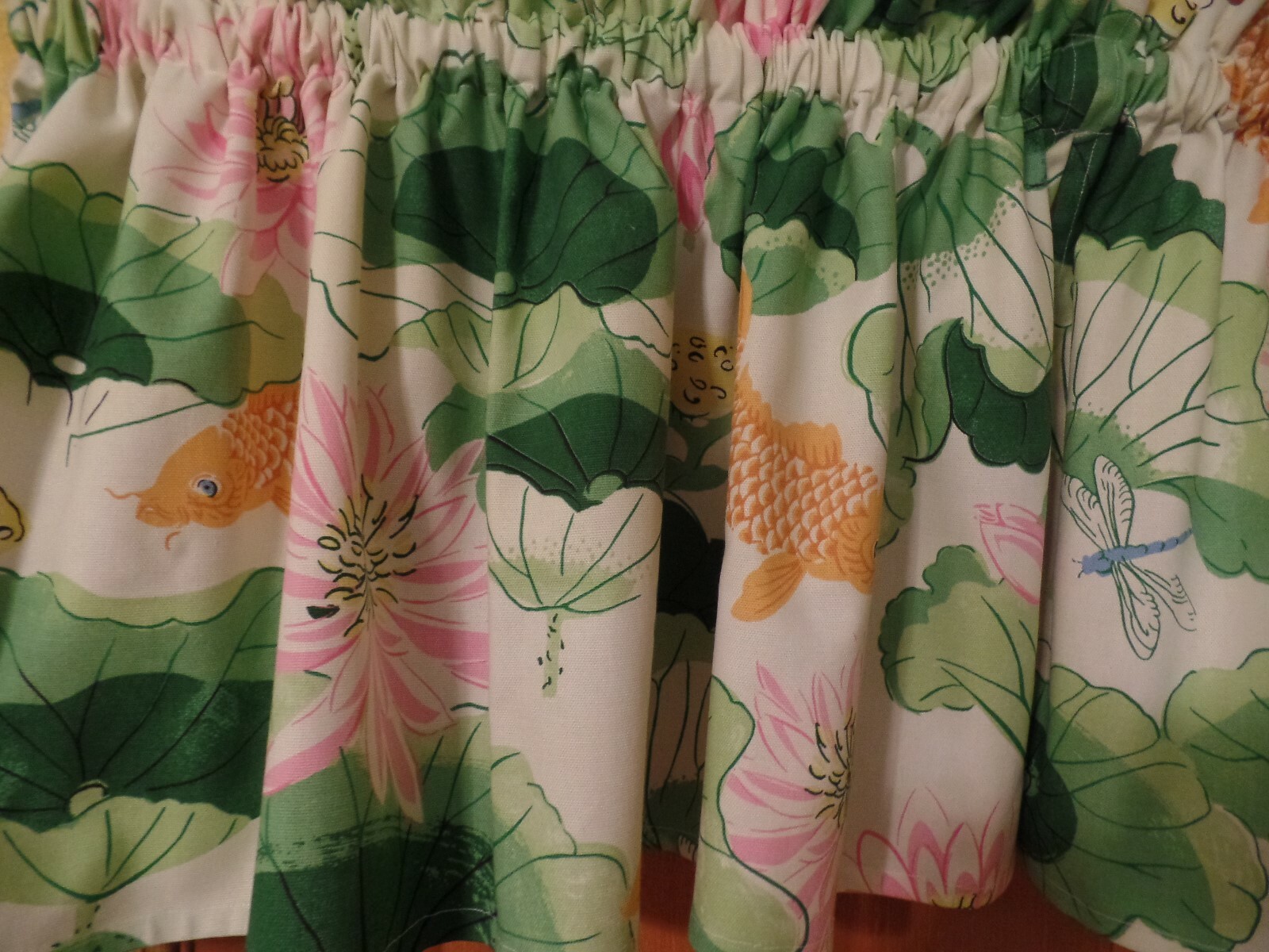 Green Lotus, Pink Flower, Gold Koi Fish, Handmade Door, Bedroom Window VALANCES
