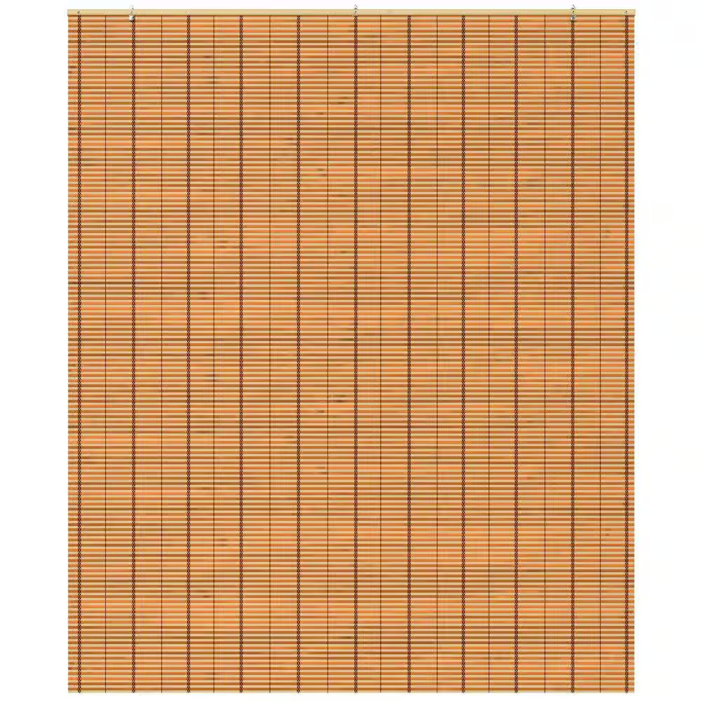 Oriental Furniture Burnt Bamboo Cordless Window Shade Two-Tone Honey 60 In. W X