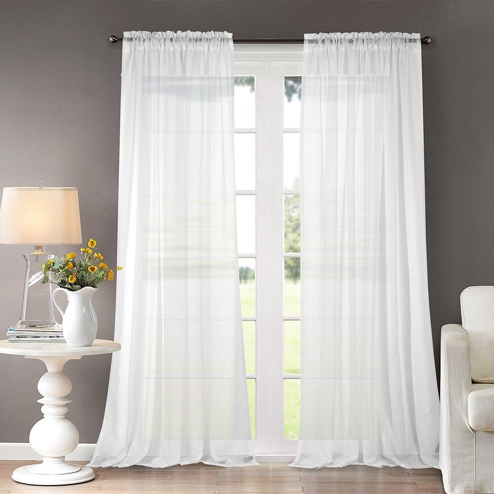 2 Pack Fully Stitched Sheer Window Curtain Panel Drapes 45″ 54″ 63″ 84″ 95″L