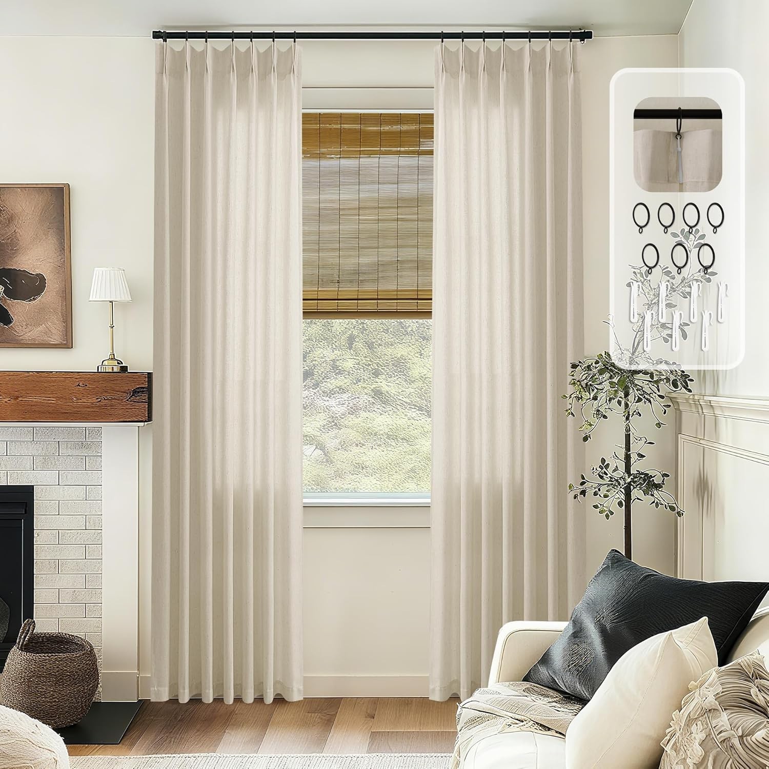 Linen Sheer Curtains 120 Inches Long for Living Dining Room Pinch Pleated Cur…