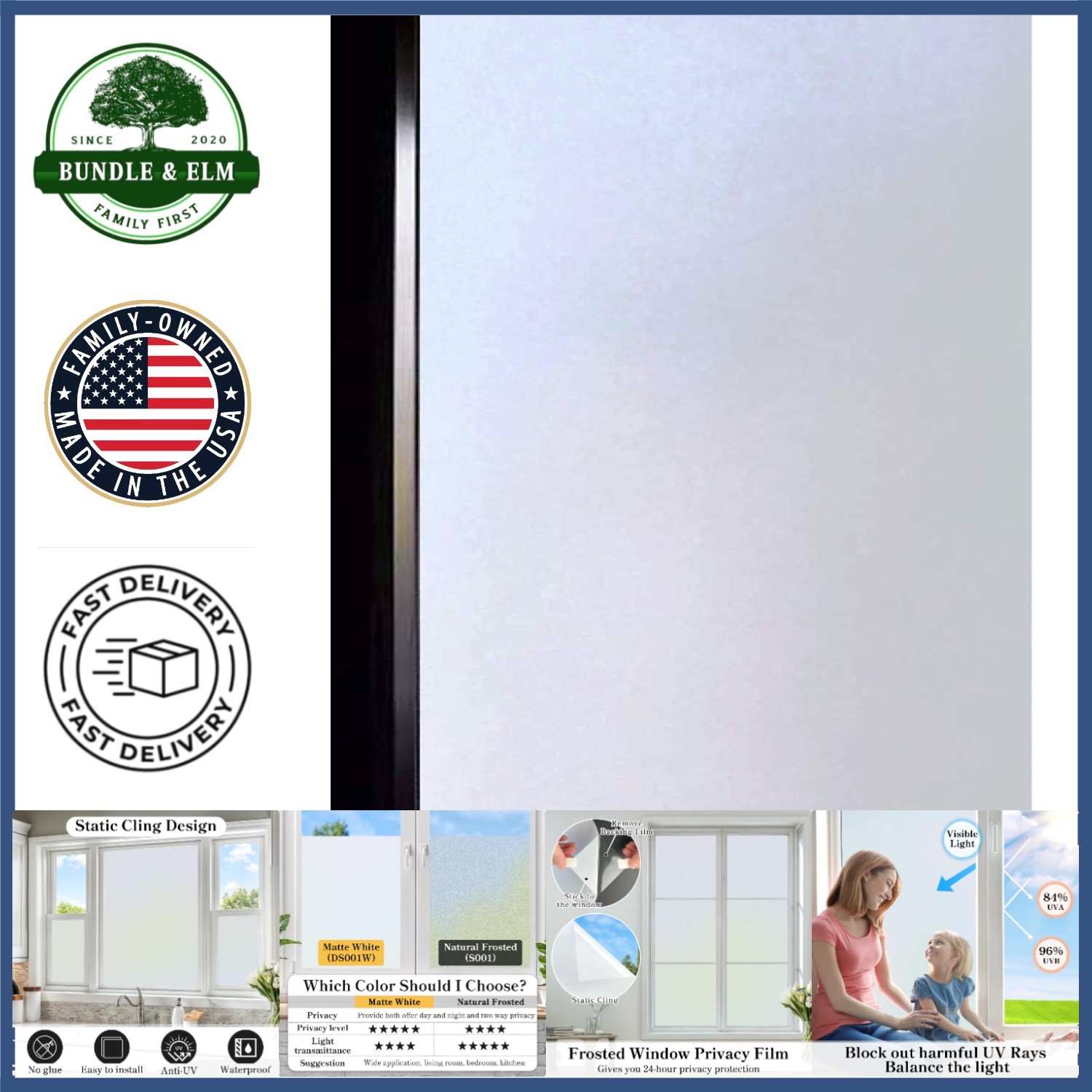 Anti-UV Matte White Window Film for Privacy in Bathrooms and Living Rooms