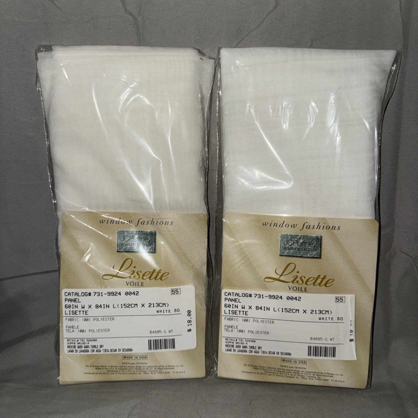 LOT of 2 JC PENNEY Window Panel Sheers Lisette Voile 60x 84 White Polyester NEW