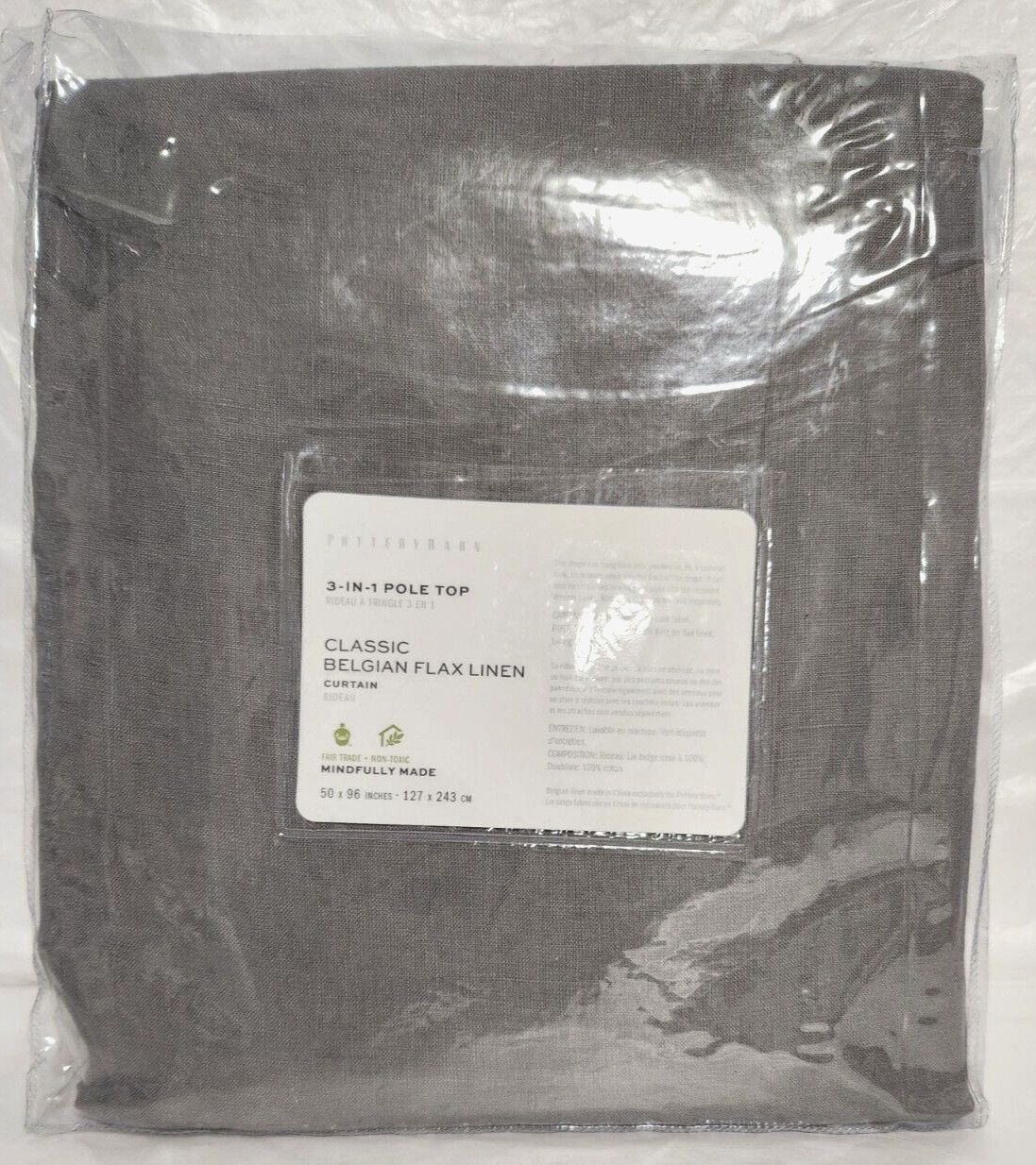 Pottery Barn 3in1 PoleTop Classic Belgian Flax Linen 1-Curtain 50″x96″ Flagstone