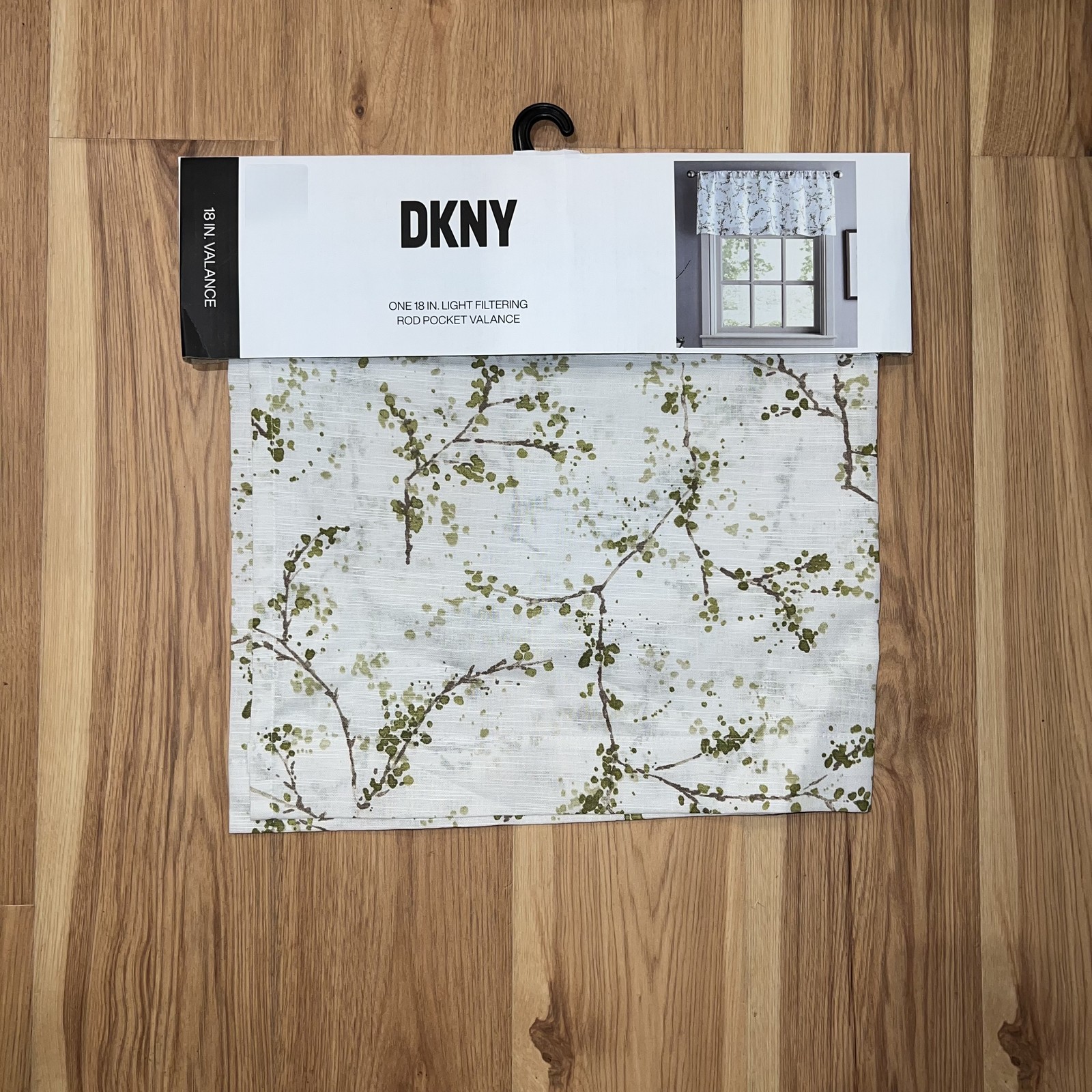 DKNY Promenade White with Green Flowers VALANCE Rod Pocket 50 x 18 Floral