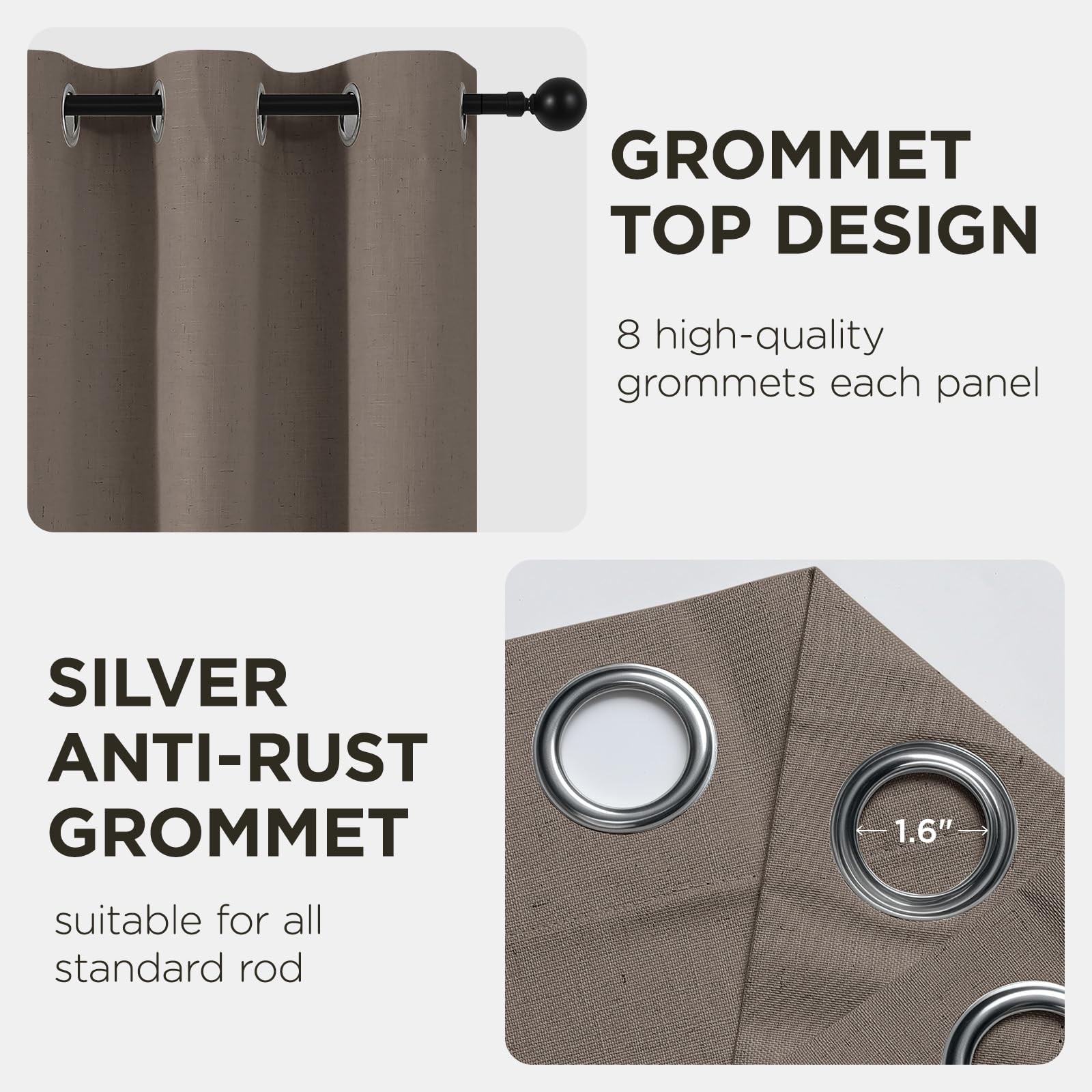 Brown Linen Blackout Curtains 108 Inches Long 2 Panels Set, Grommet Room Dark…