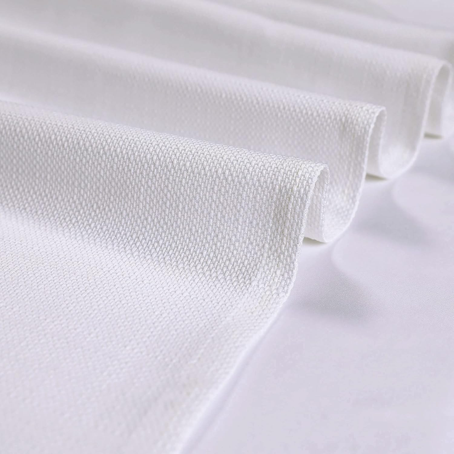 White Valance for Windows, Light Filtering Faux Linen Textured Semi Sheer Small
