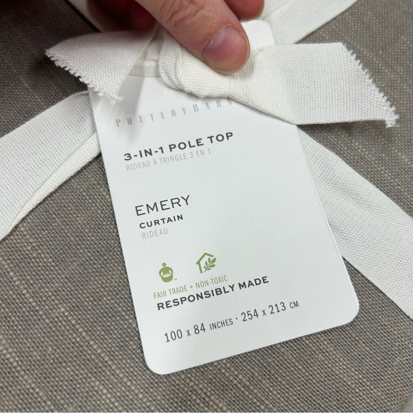 Pottery Barn Emery Curtain Window Panel Linen Light Filtering 100″ W x 84″ L NEW