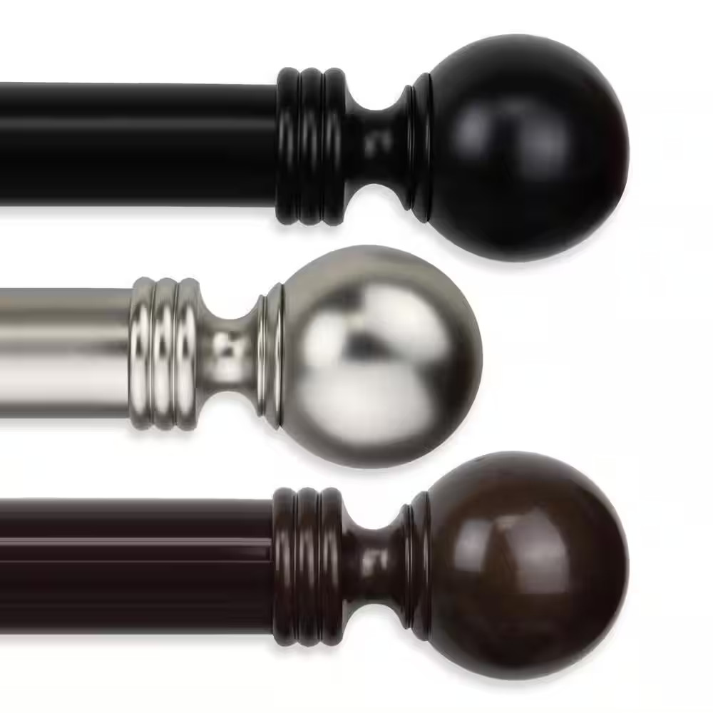 Sphere 165 In. – 215 In. Long 1.5 In. Dia Single Curtain Rod in Black