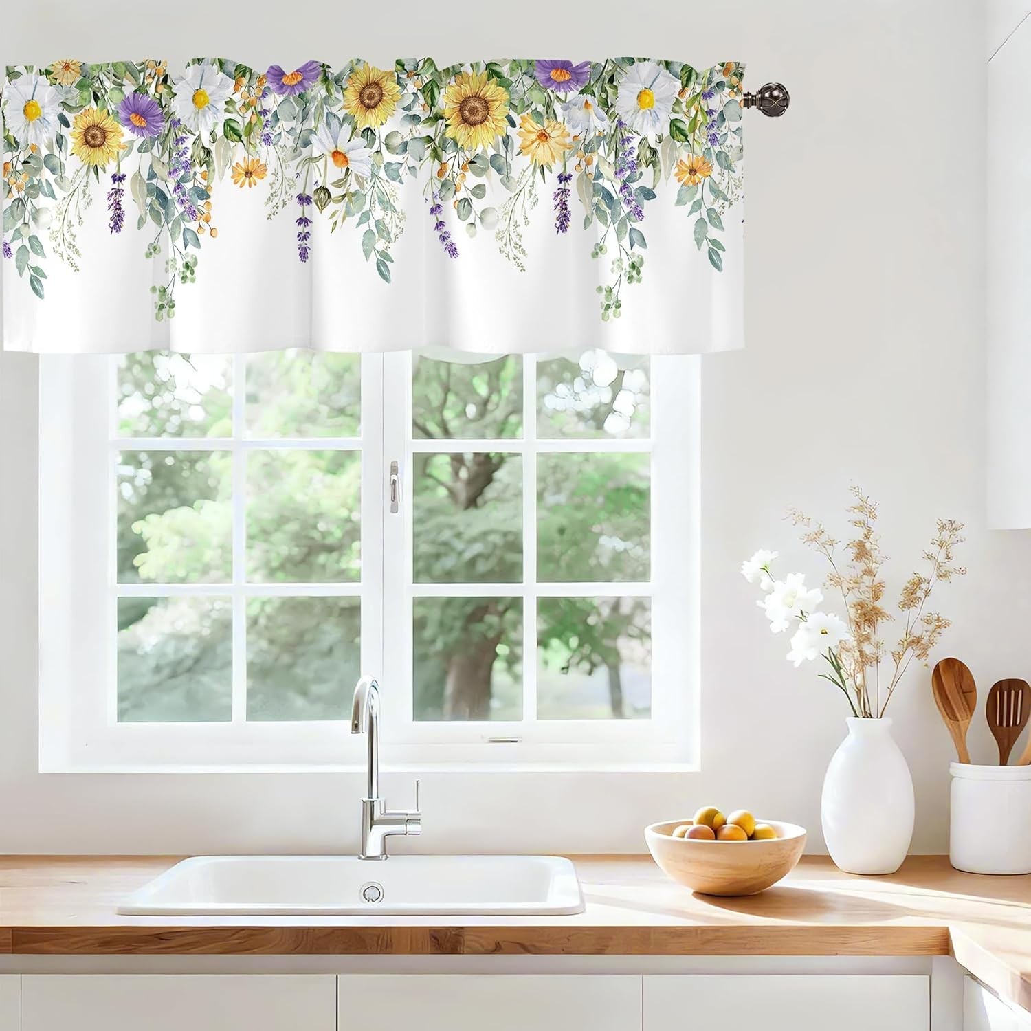 Spring Wildflower Flower Valance for Windows,Window Treatment Curtains Rod Pocke