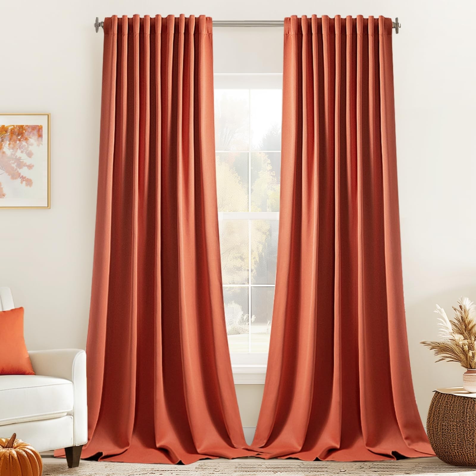 MIULEE Back Tab Burnt Orange Blackout Curtains 108 Inch Long 2 Panels Set for Li