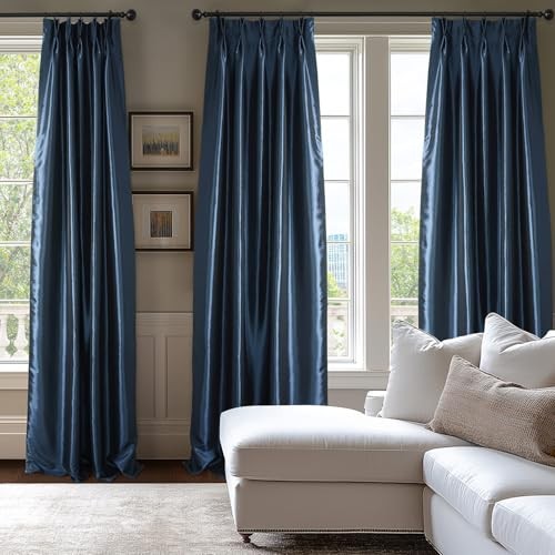 Faux Silk Taffeta Blackout Curtains for 25″W x 84″L (Pack of 1) Navy Blue