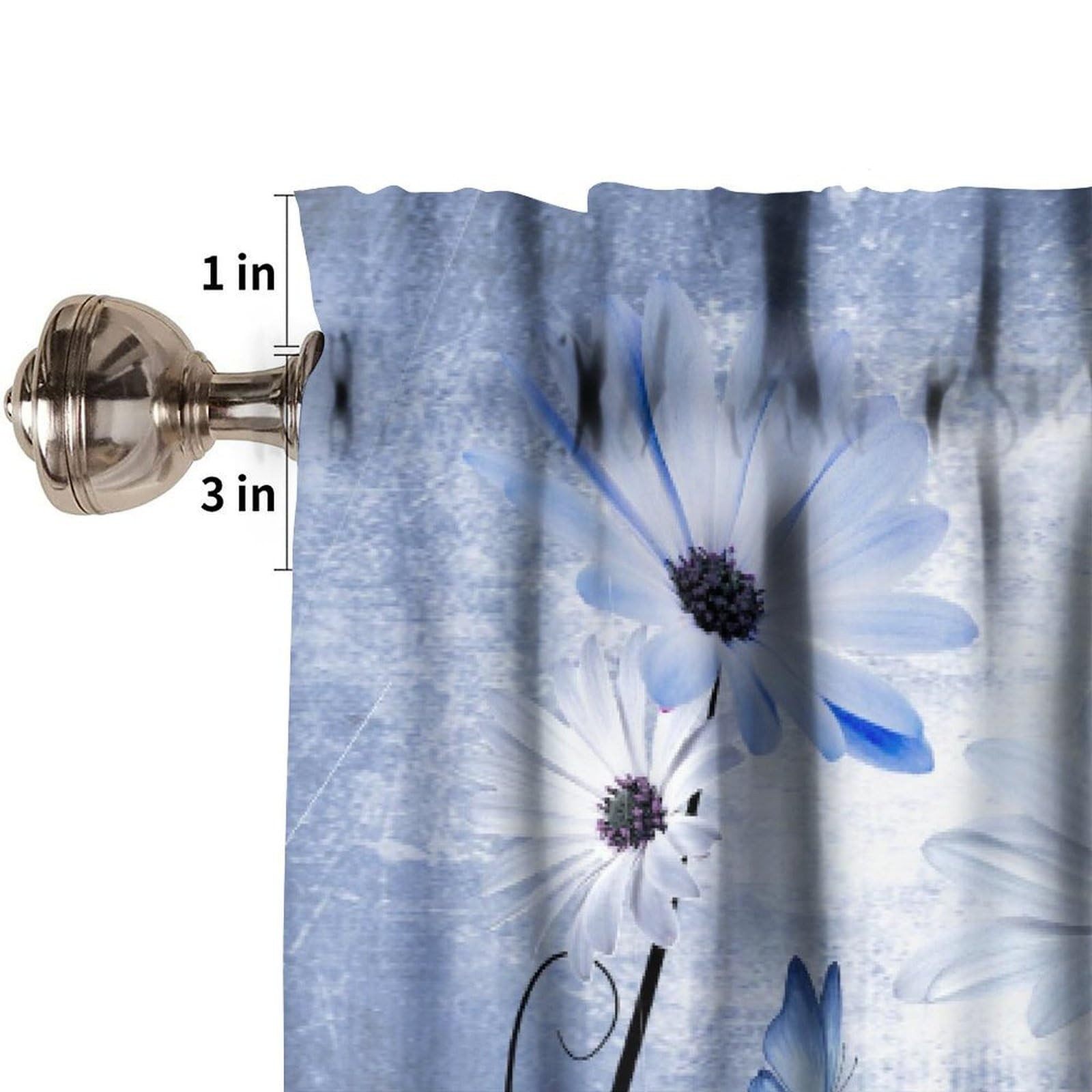 Rustic Blue Daisy Floral Valances for Windows Farmhouse Kitchen Flower Butter…
