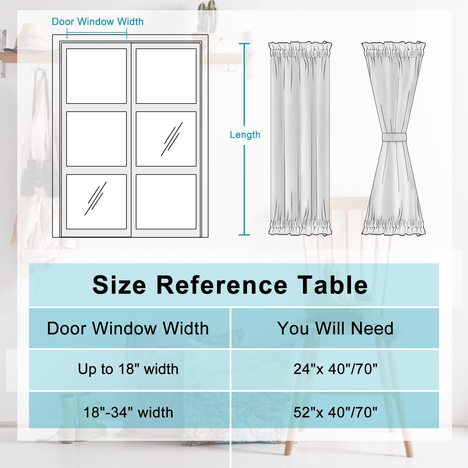French Door Curtains for Small Windows, Rod Pocket Sidelight Panel, 52″x40″