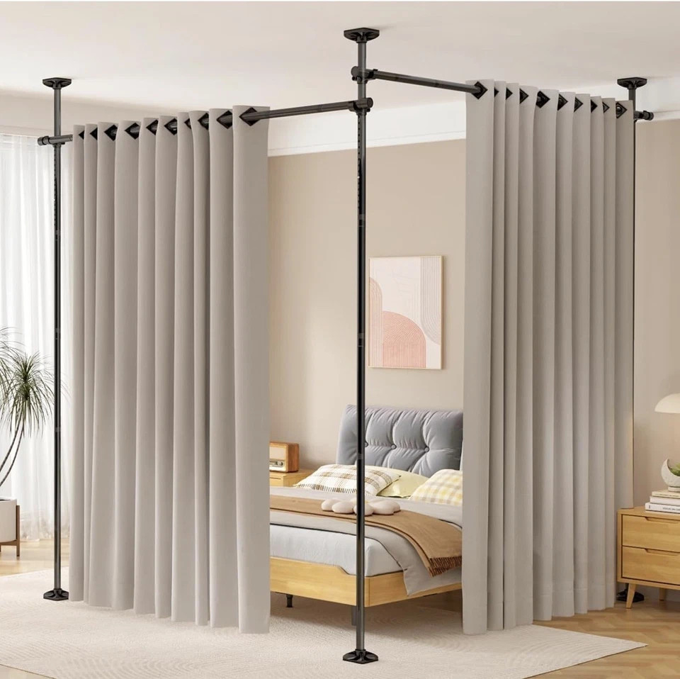 SUNALLY Room Divider No Drilling Curtain Rod Wall Divider for Room Separation,