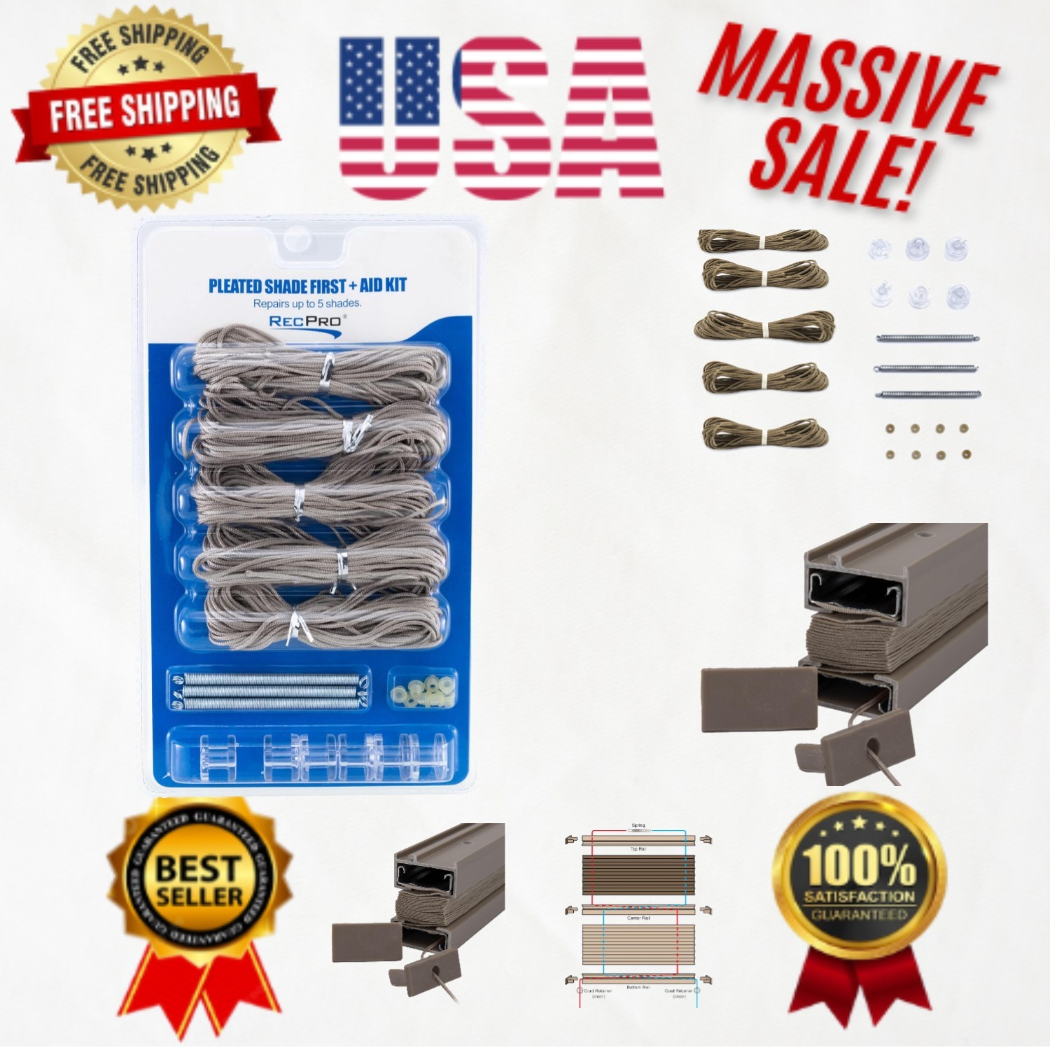 Restringing Kit for RV Pleated Shades – Tan Day & Night Repair Essentials