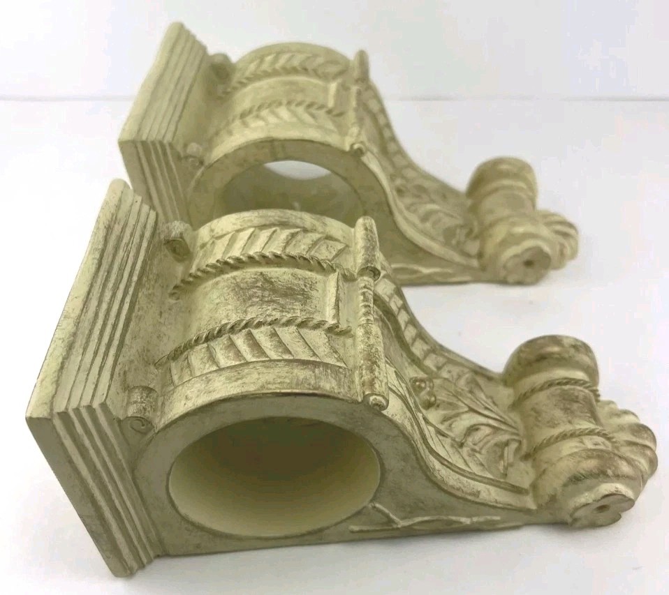 Wall Drapery Sconce Corbels Curtain Rod Swag Holders Brushed Set of 2 (T28)