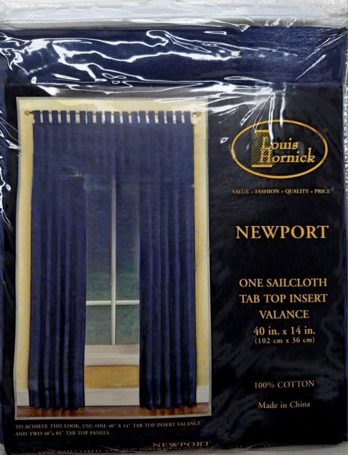 RARE Louis Hornick Cotton Tab Top Valance – 40″ x 14″ – Navy