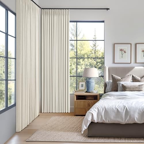 Pinch Pleated 100% Blackout Linen Curtains 90 40″W x 90″L (Pack of 2) Natural
